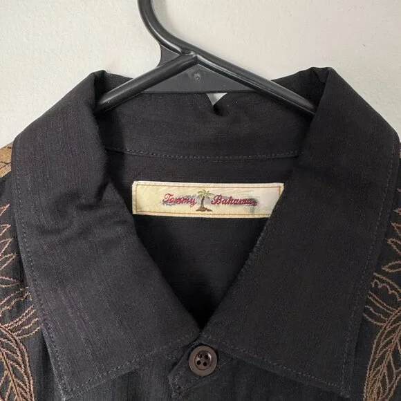 Tommy Bahama Silk Black and Tan Tropical Button Down - Picture 3 of 7